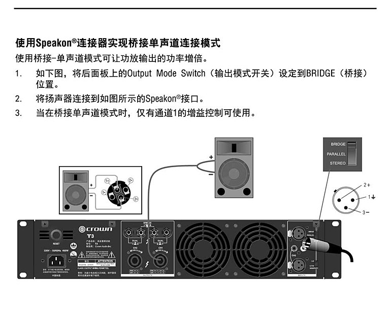 CROWN T 系列功放連接